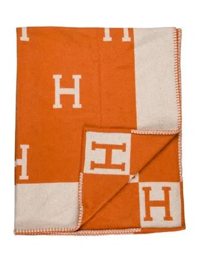 Pre-owned Hermes Avalon Throw Blanket In Orange