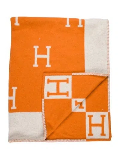 Pre-owned Hermes Avalon Throw Blanket In Orange