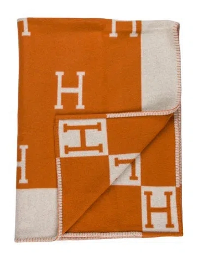 Pre-owned Hermes Avalon Throw Blanket In Orange