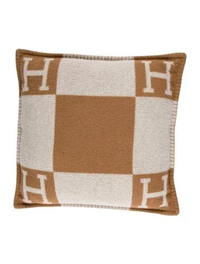 Pre-owned Hermes Avalon Throw Pillow In Brown/neutrals