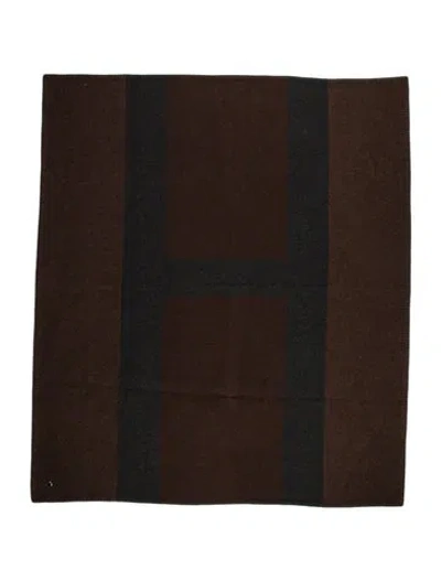 Pre-owned Hermes Avoine Throw Blanket In Brown/grey