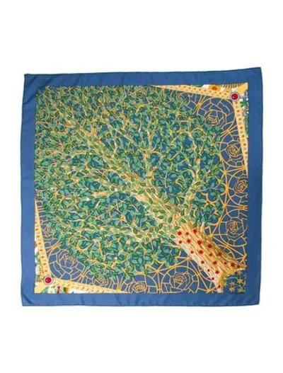 Pre-owned Hermes Axis Mundi (detail) Silk Scarf In Blue