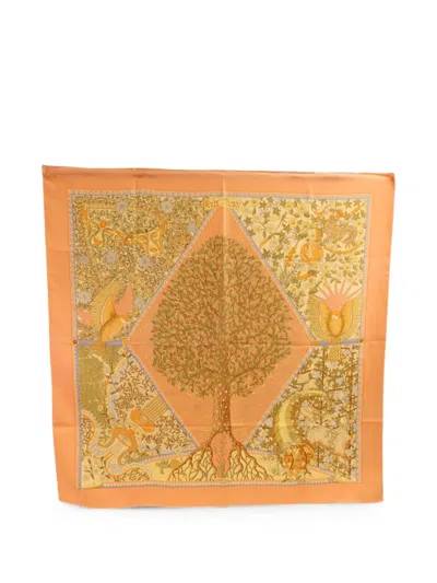 Pre-owned Hermes Axis Mundi Scarf In Orange