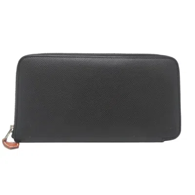 Pre-owned Hermes Azap Black Epsom Leather Long Wallet (bi-fold) ()