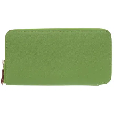 Pre-owned Hermes Azap Celeste Vert Epsom Leather Silk Long Wallet (bi-fold) ()