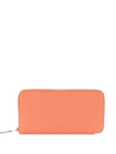 Pre-owned Hermes Azap Classique Epsom Leather Wallet In Orange