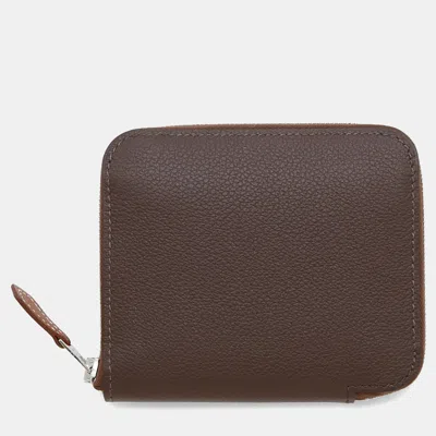 Pre-owned Hermes Azap Compact Silk In Moka Evercolor In Brown