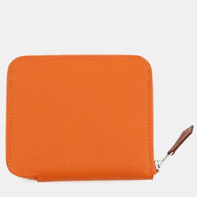 Pre-owned Hermes Azap Compact Silk In Orange Epsom