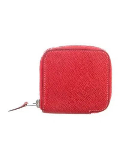 Pre-owned Hermes Azap Compact Wallet In Red