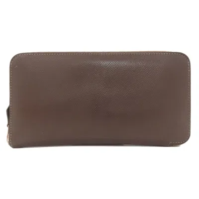 Pre-owned Hermes Azap Dark Brown Epsom Leather Long Wallet (bi-fold) ()