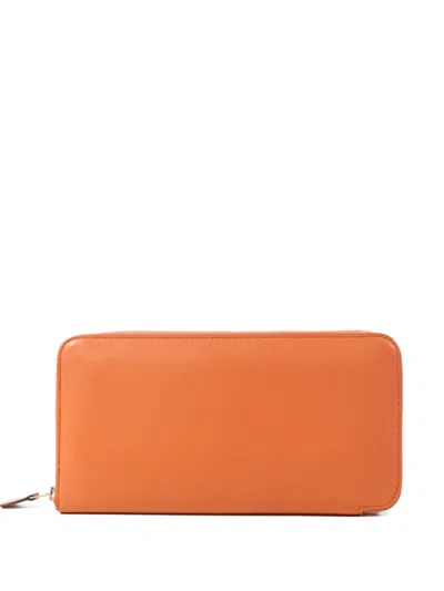 Pre-owned Hermes Azap Leather Long Wallet In Pink