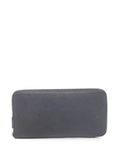 Pre-owned Hermes Azap Long Leather Wallet In Black