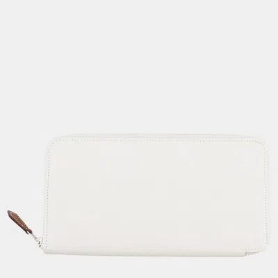 Pre-owned Hermes Azap Long Silk In Grease Pail Epsom In White