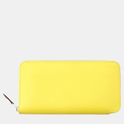 Pre-owned Hermes Azap Long Silk In Lime Evercolor In Yellow