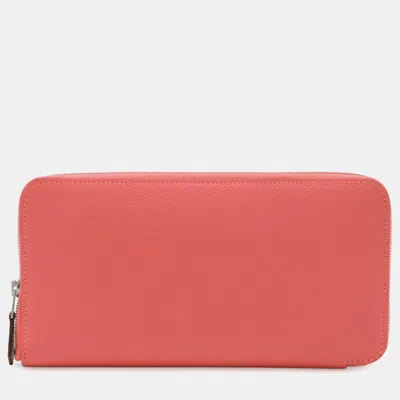 Pre-owned Hermes Azap Long Silk-in Round Wallet In Epsom Leather With Rose Azalee And Pink