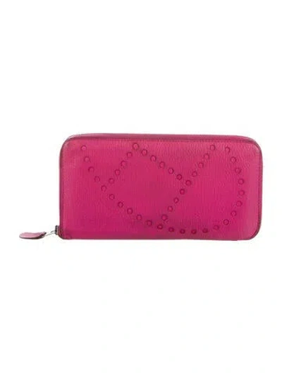 Pre-owned Hermes Azap Long Wallet In Pink