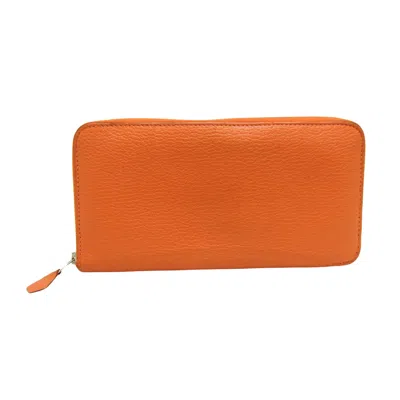 Pre-owned Hermes Hermès Orange Leather Wallet  ()