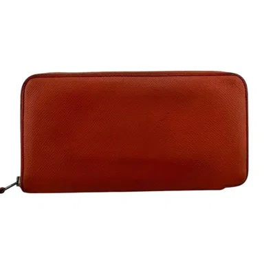 Pre-owned Hermes Azap Pink Salmon Pink Leather Long Wallet (bi-fold) ()