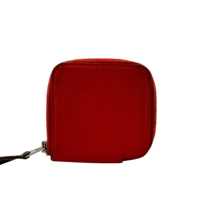 Pre-owned Hermes Azap Red Color Leather Silk Coin Purse/coin Case ()