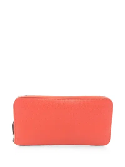 Pre-owned Hermes Azap Silk In Long Wallet In Orange
