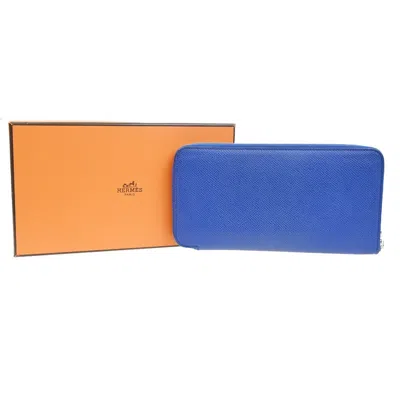 Pre-owned Hermes Azap Zip Around Wallet Silk'in Epsom Blue Leather Wallets Accessory ()