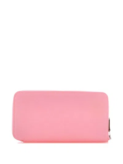 Pre-owned Hermes Azap Zip Around Wallet Silk'in Epsom Long Small Wallets In Pink