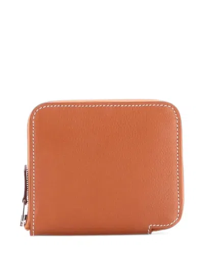 Pre-owned Hermes Azap Zip Around Wallet Silk'in Evercolor Compact Small Wallets In Brown