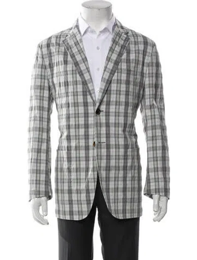 Pre-owned Hermes Baby Cashmere Plaid Print Blazer In Blue