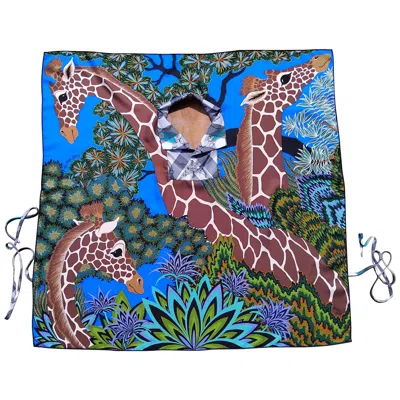 Pre-owned Hermes Hermès Backless Tunic Blouse Top The Three Graces Alice Shirley Giraffes Silk In Gray