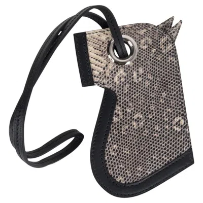 Pre-owned Hermes Bag Charm Ombre Lizard Camail Key Ring In Black