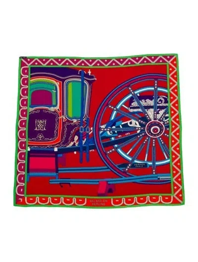 Pre-owned Hermes Balade En Berline Silk Shawl In Red