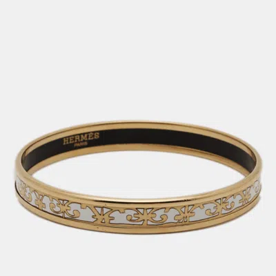Pre-owned Hermes Balcons Du Guadalquivir Printed Enamel Gold Plated Bangle Bracelet