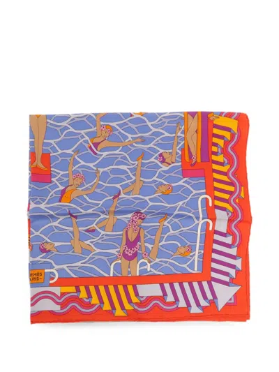 Pre-owned Hermes Ballet Aquatique Silk Scarf In Orange