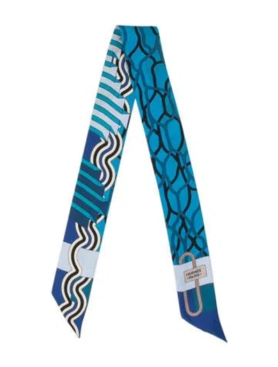 Pre-owned Hermes Ballet Aquatique Silk Twilly Scarf In Blue