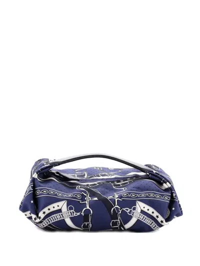 Pre-owned Hermes Balusoie Bag Printed Silk And Leather Clutch Bag In Black