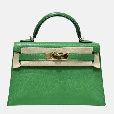 Pre-owned Hermes Bamboo Green Lamb Skin Mini Kelly Ii Bag