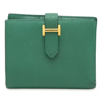 Pre-owned Hermes Bambou Epsom Leather Wallet (bi-fold) () In Green