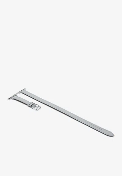 Hermes Band Apple Watch Double Tour 42mm Attelage In Bleu Glacier Swift Leather In Pattern