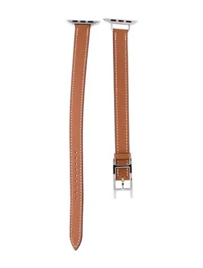 Pre-owned Hermes Band Apple Watch Hermès Double Tour 42 Mm Attelage In Brown