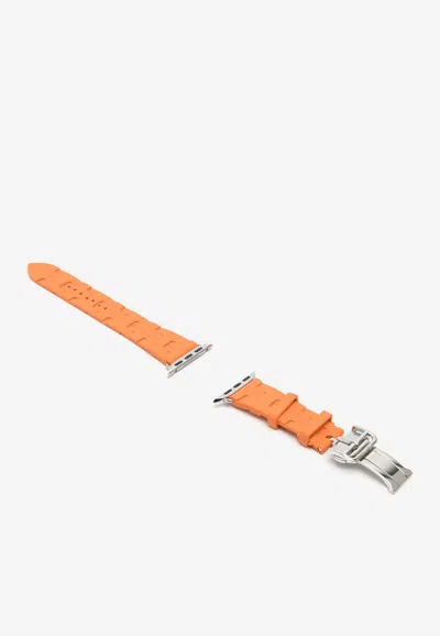 Pre-owned Hermes Band Apple Watch Single Tour 42mm Deployment Buckle Kilim In Orange