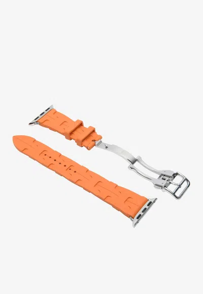 Hermes Band Apple Watch Single Tour 46mm Deployment In Orange Kilim Rubber In Purple