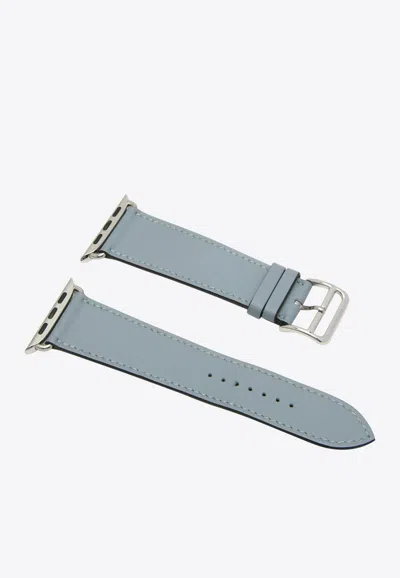 Hermes Band Apple Watch Single Tour 46mm In Bleu Lin Swift Leather