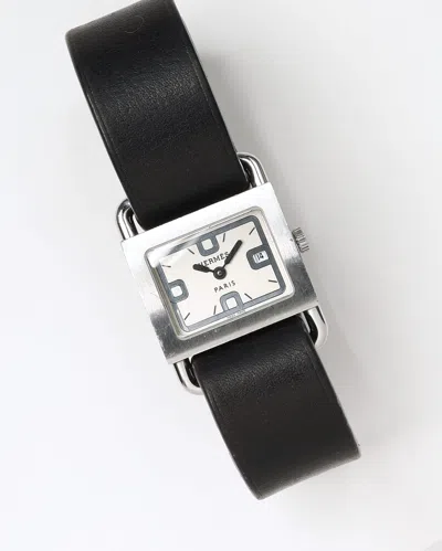Pre-owned Hermes Hermès Barenia 25mm Ref Ba1.210 Full Set Watch In Silver