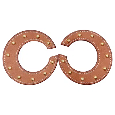 Pre-owned Hermes Hermès Barenia Leather And Gold Hdw Earrings In Brown