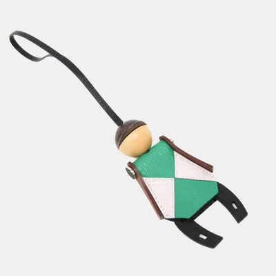 Pre-owned Hermes Barenia Leather Chevre Myzore Leather Handbag Charm Brown Green Light Pink Jockey Charm