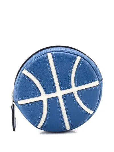 Pre-owned Hermes Basketball Change Purse Leather Pouch In Blue