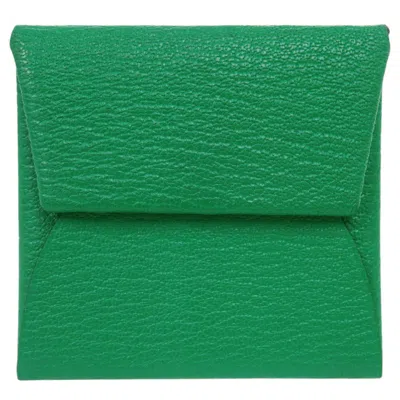 Pre-owned Hermes Bastia Bambou Chevre Myzore Leather Coin Purse/coin Case () In Green