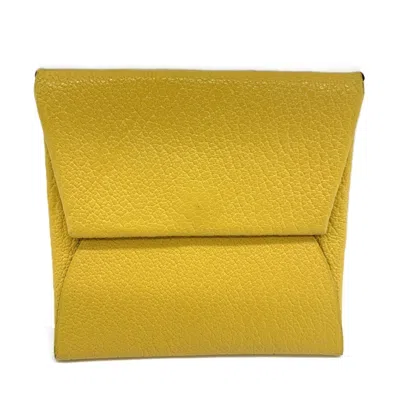 Pre-owned Hermes Bastia Bicolor Yellow Chevre Leather Coin Purse/coin Case () In Bicolor, Yellow
