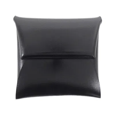 Pre-owned Hermes Bastia Black Box Calf Leather Coin Purse/coin Case ()