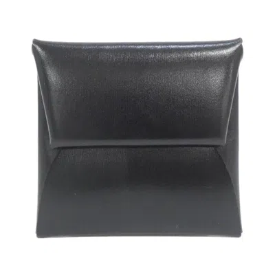 Pre-owned Hermes Bastia Black Box Calf Leather Coin Purse/coin Case ()